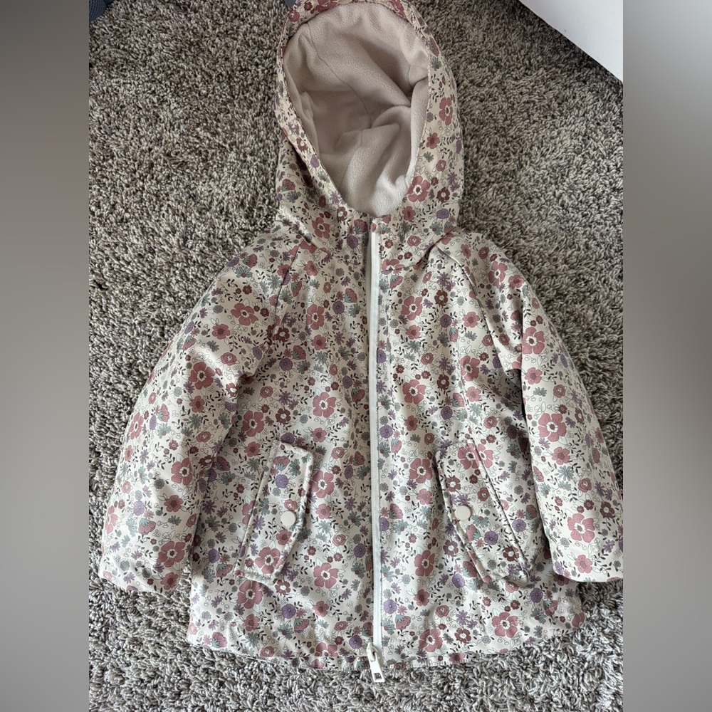 Zara Floral Hooded Raincoat in Cream and Pink